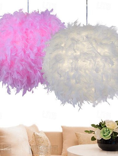  Federlichtschirm für Deckenpendelleuchte, flauschiger Lampenschirm, Lampenschirm, Lichtschirm für Tischlampe und Stehlampe, Schlafzimmer, Durchmesser 30 cm, rosa