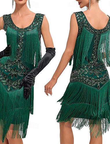  Goldene Zwanziger 1920er Urlaubskleid Flapper Kleid Kleid Maskerade Der große Gatsby Dame Hochzeitsgast Pailletten Quastenfransen Damen Halloween Karneval Maskerade Hochzeit Hochzeitsgast