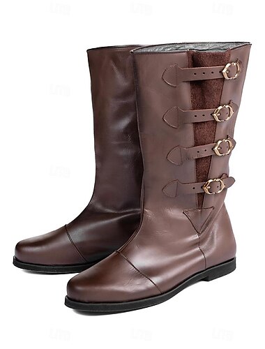  Retro Vintage mittelalterliche Renaissance-Schuhe, flache Jazz-Stiefel, Pirat, Ritter, Ritter, Herren, Unisex, Halloween, Event/Party, Maskerade-Schuhe, ausgefallene mittelalterliche Stiefel
