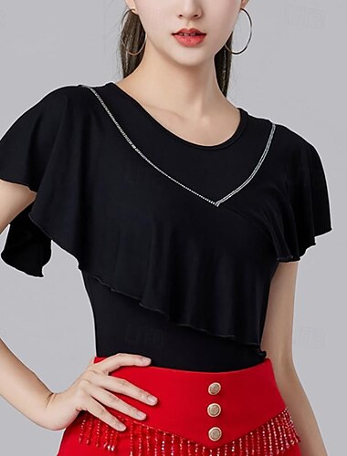  Latein-Tanz Für den Ballsaal oben Pure Farbe Farbaufsatz Kristalle / Strass Damen Leistung Ausbildung Kurzarm Hoch Hauptstadt