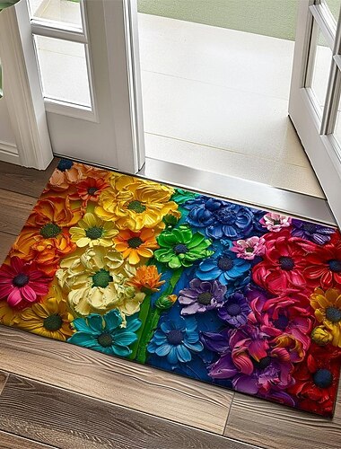  Bryllups regnbue blomster dørmåtte skridsikker olie-modstandsdygtig måtte indendørs udendørs måtte soveværelse dekoration badeværelsesmåtte indgangstæppe dørtæppe