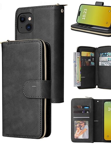  telefon Maska Pentru iPhone 16 15 14 Pro Max Plus iPhone 13 12 11 Pro Max Mini Portofel Card Fermoar cu curea de mână Cric Retro TPU PU piele