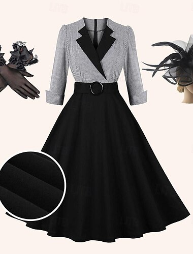  Set con vestido retro vintage de los años 50, vestido de cóctel, vestido de swing, tocado, disfraz de fiesta, tocado, sombrero, guantes, el gran gatsby, 3 piezas, mujer, fiesta de disfraces/noche