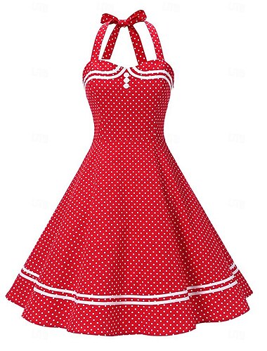  Retro / vintage 1950'erne Cocktail Kjole Kjoler Festkostume En linje kjole Prikker Udklædning Dame Maskerade Fest Polterabend Voksne Kjole Hjemkomstkjoler