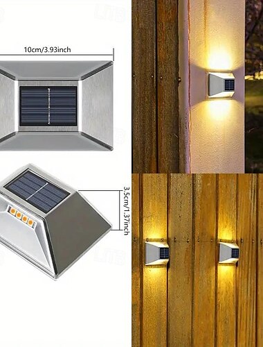  2st solenergi utomhus vägglampor, 8leds vattentäta gångvägglampor, villagård utomhus rostfritt stål dekorativ belysning gård små vägglampor