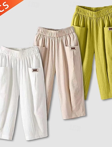 Confezioni multiple 3 pezzi Per donna Nero Pantaloncini Pantaloni Tasche Liscio Da mare Fine settimana Cotone Estate