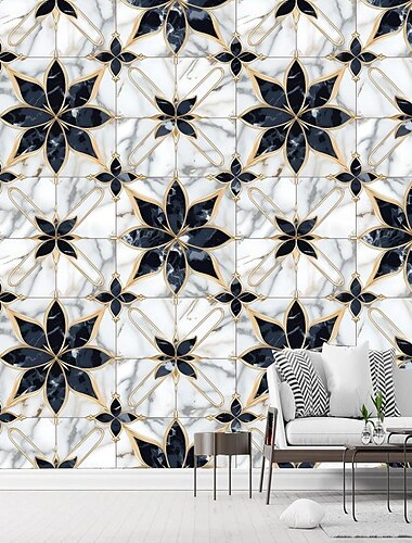  Coole Tapeten, Art-Deco-Tapete, Wandbild, elegante Rolle, abziehen und aufkleben, entfernbares PVC/Vinyl-Material, selbstklebend/Kleber erforderlich, Wanddekoration für Wohnzimmer, Küche, Bad