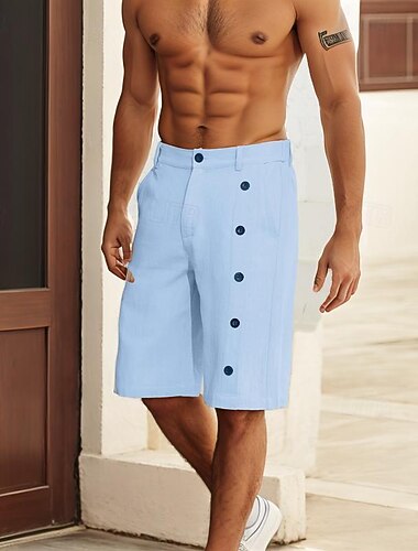  Voor heren Linnen korte broek Zomer korte broeken korte broek Strandshorts Knop Zak Recht been Effen Comfort Ademend Korte Feestdagen Vakantie Strand Hawaii Boho Wit Leger Groen