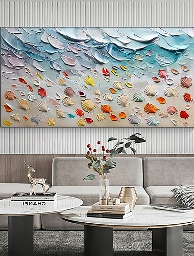  handgemaltes abstraktes Strandölgemälde auf Leinwand, handgemachtes blaues Meereswellengemälde für Wohnzimmer, Heimdekoration, großes strukturiertes Gemälde, Wandkunst, individuelles modernes Dekor