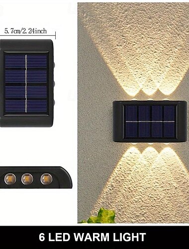  2 Stück Solar-Wandleuchten 4/6 LEDs mit oberen und unteren Lichtern, Hofzaun, Treppenhaus, Gartendekorationsleuchten