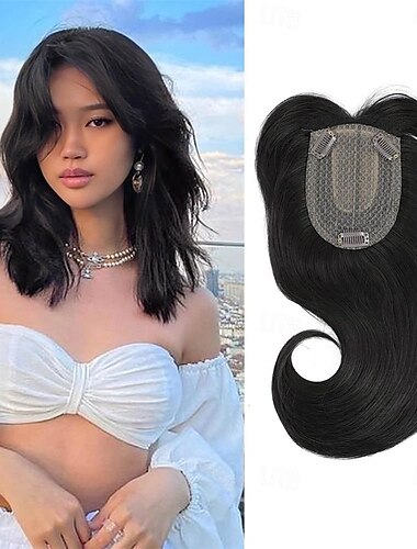  14-Zoll-Haaraufsätze für Frauen, lange, geschichtete Haaraufsätze, synthetische Haaraufsätze, Haarteile für Frauen mit dünner werdendem Haar, hellbraune Faserperücken, Damen-Haaraufsätze für dünnes