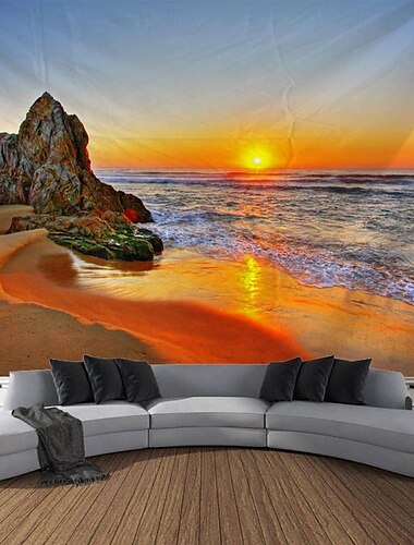  ضوء الشمس الشاطئ عرض شنقا نسيج جدار الفن نسيج كبير جدارية ديكور صورة خلفية ستارة بطانية غرفة نوم المنزل غرفة المعيشة الديكور