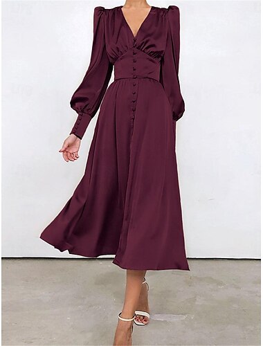  Damen Weißes Kleid kleid lang Taste Verabredung Urlaub Strassenmode Maxi V Ausschnitt Langarm Schwarz Weiß Rosa Farbe