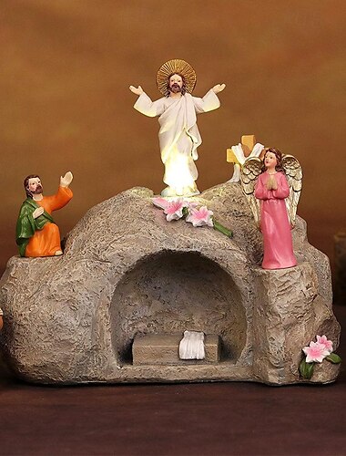  Escultura de resina del día de la ascensión de Pascua, figura realista de Jesús exquisitamente elaborada en la tumba, perfecta para conmemoración espiritual, decoración del hogar y enriquecimiento