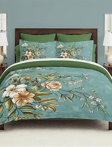  Bettbezug-Set aus 100 % Baumwolle, Blumenmuster-Set, weiches 3-teiliges Luxus-Bettwäsche-Set, Heimdekoration, Geschenk, King-Size-Bettbezug
