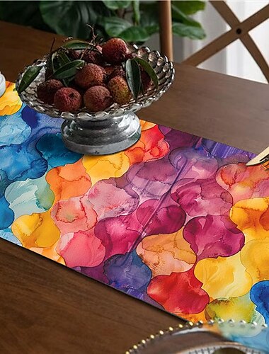  blommigt färgrikt tryck bordslöpare i lantlig stil, dekoration av köksmatbord, bordslöpare med tryckt dekor för inomhus utomhus hem bondgård semester bröllop födelsedagsfest dekoration