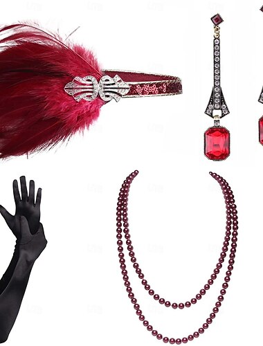  Retro Vintage 1920er Der große Gatsby Flapper-Stirnband Zubehörset Charleston Hochzeitsgast Feder Damen Halloween Karneval Maskerade Hochzeitsempfang Junggesellinnenabschiedsparty Festival Erwachsene
