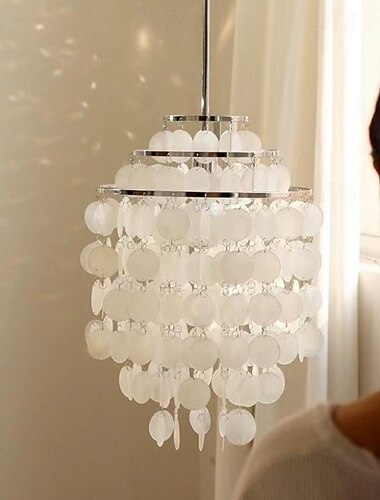  Lustre de led design medieval francês concha de metal estilo creme natural sala de jantar bar café luz quente 1 luz 28-80cm 110-120v 220-240v