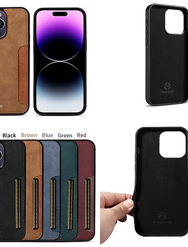  حافظة هاتف لجهاز آيفون 16 آيفون 15 برو ماكس آيفون 14 13 12 11 برو ماكس ميني SE X XR XS ماكس 8 7 بلس غطاء خلفي نحيف للغاية حامل بطاقة مضاد للصدمات Retro TPU PU جلد