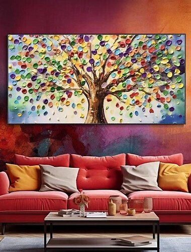  Handgefertigtes Ölgemälde auf Leinwand, Wandkunst, Dekoration, modernes 3D-Palettenmesser, dickes Öl, helle Luxusfarbe, Geldbaum, Wohnzimmer, horizontal für Heimdekoration, gerollt, rahmenlos,