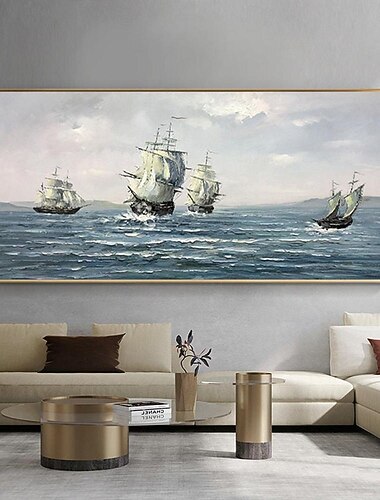  Peinture abstraite sur toile de voiliers, art mural peint à la main, peinture à l'huile nautique sur toile, peinture océanique moderne faite à la main, art mural, grand paysage marin, voiliers,