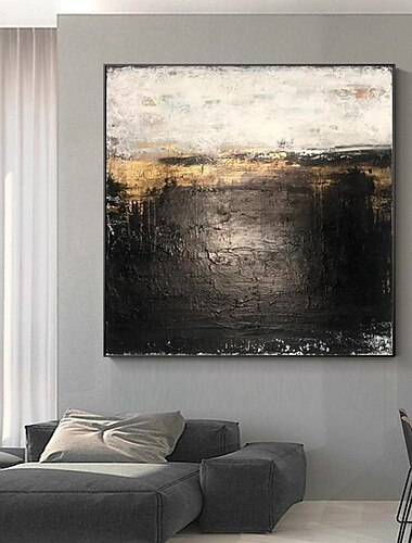  черный & Белая картина, текстурированная абстрактная картина, уникальная золотая картина маслом, современное искусство, оригинальное произведение искусства для декора гостиной (без рамки)
