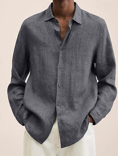  pánská bavlněná lněná košile černá růžová tmavě modrá s dlouhým rukávem bez rukávů, oděvy na dovolenou, polyester, móda, ležérní