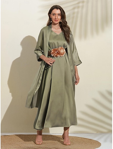  semi-formell kofta för kvinnor olivgrön kimono med lös passform