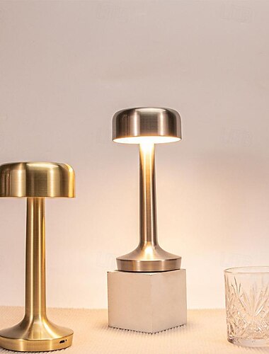  Lampada da tavolo ricaricabile in metallo a forma di fungo con attenuazione a 3 colori Lampada da scrivania per atmosfera interna camera da letto soggiorno ricaricabile tramite USB