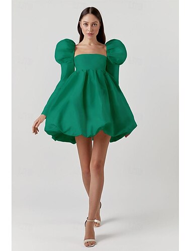  ancien Années 1950 Robe courte Petite Robe Blanche Mariée Manche bishop Couleur Unie Ligne A Col carré Femmes Mascarade Mariage Douche nuptiale Enterrement de Vie de Jeune Fille Adulte Robe Robes de