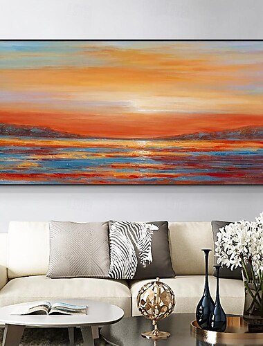  pintura a óleo artesanal lona arte da parede decoração moderna abstrata mar nascer do sol paisagem para decoração de casa rolou pintura sem moldura não esticada