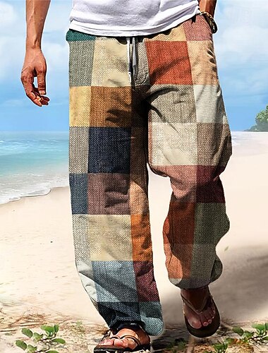  Homme Vacances Motifs 3D Hawaïen Tartan Pantalon Pantalon droit Poches latérales Impression 3D Conception de cordon élastique Taille médiale Extérieur Hawaïen Vacances Printemps été Toutes les Saisons