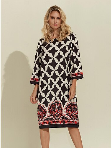  mini-robe trapèze à motif géométrique et manches mi-longues