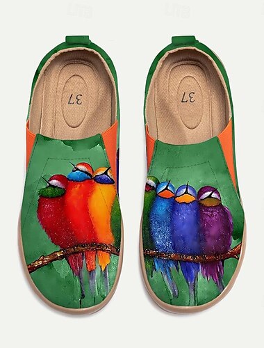  Damen Turnschuhe Flache Schuhe Slip-Ons Schuhe bedrucken Slip-on-Sneakers Täglich Reise Vogel Bemalt Flacher Absatz Urlaub Brautkleider schlicht Komfort Leinwand Halbschuhe Pink Blau Grün