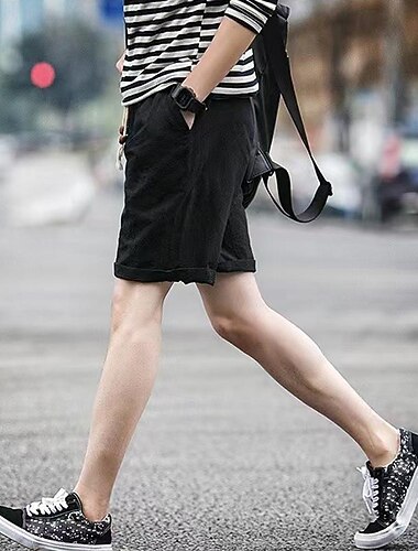  Voor heren Linnen korte broek Zomer korte broeken Strandshorts Zak Trekkoord Elastische taille Effen Comfort Ademend Korte Feestdagen Vakantie Strand Hawaii Boho Zwart Wit