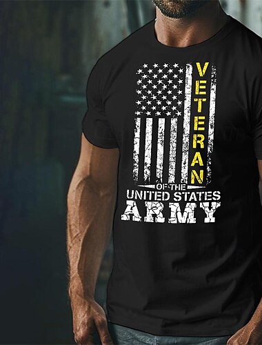  Veteranstag Herren Patriot Patriotisch Veteran Nationalflagge T-Shirt Tee Oberteil Baumwolle Kurzarm Grafik-Shirt Schwarz Burgunder Armeegrün Bequemes Tee Street Feiertagsmode Designer