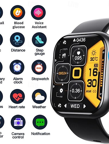  F57 Smart Watch Bluetooth-Anruf 1,91 Zoll Bildschirm 24-Stunden Blutzucker Herzfrequenzüberwachung Temperatur Blutdruck Sauerstoff