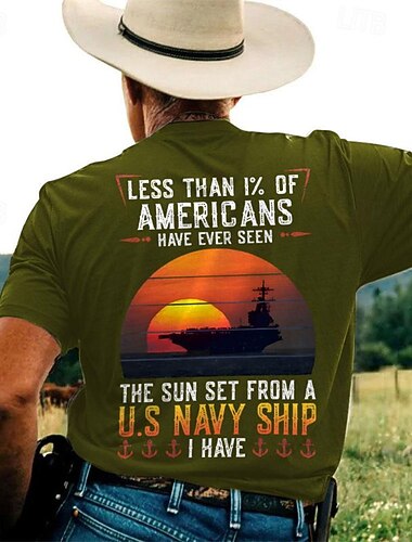  Camiseta da Marinha dos EUA 'Menos de 1% Viu o Pôr do Sol do Navio' Camiseta Gráfica Orgulho de Veterano de Manga Curta