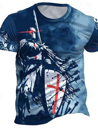  Per uomo Grafico Cavalieri Templari Orrore gotico Maglietta Manica Corta maglietta Stampa 3D Girocollo Camicia Quotidiano Designer Retrò Vintage Sport all'Aperto Ferie Uscire Rosso Blu Marrone
