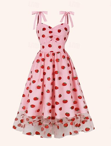  Retro Vintage 1950s Midi Dress A-Line Dress Swing Dress Fruit Fancy Dress Women's Date Bachelorette Party Adults' Dress Homecoming Dresses Summer Spring