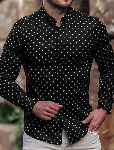  Herre Skjorte Sommer skjorte Button Up skjorte Casual skjorte Strandtrøje Sort Rød Langærmet Prikker Knaphul Hawaiiansk Ferie Tøj Mode Afslappet Bekvem
