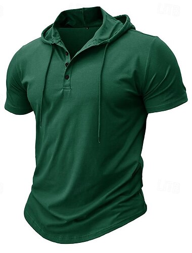  Homme Chemise Henley Tee-shirt Tricot Gaufre T-shirt Manches courtes À capuche Été Uni Mode Designer Basique Vacances Rue Sortir Blanche Kaki Vert Véronèse T-shirt haut de gamme pour homme