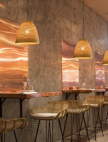  Lâmpadas pendentes rural criativo café rattan tecelagem lustre pote balcão de bar restaurante cozinha pendurado luz
