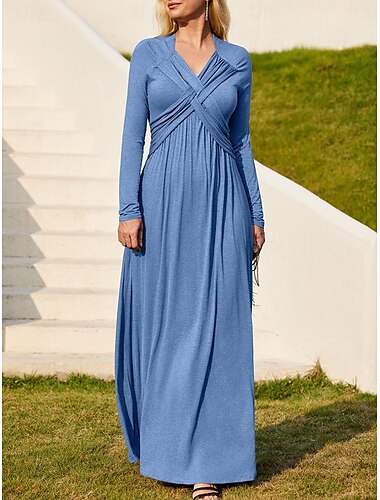  Γυναικεία Φόρεμα εργασίας Φόρεμα για πάρτυ Φόρεμα ριχτό από τη μέση και κάτω Κομψό Χειμερινό φόρεμα Καθημερινά Μίντι φόρεμα Σουρωτά Λαιμόκοψη V Μακρυμάνικο Σκέτο Κανονικό