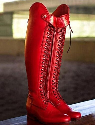  braune kniehohe Damenstiefel mit Schnürung – Reitstiefel aus Kunstleder im Vintage-Stil für Herbst und Winter