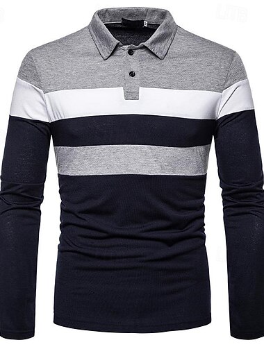  Herre Golftrøje golf polo Arbejde Afslappet Knaphul Langærmet Basale Moderne Farveblok Patchwork Knap Forår & Vinter Regulær Vin Mørk Navy Grå Golftrøje