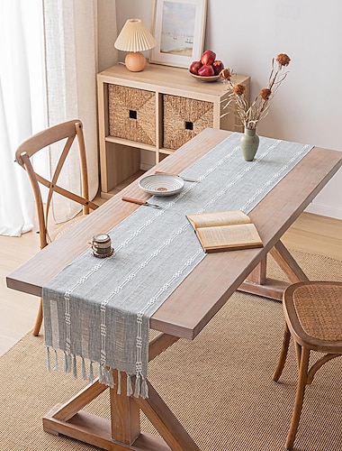  corredor de mesa listrado simples com franjas e borla de 87 polegadas de comprimento 35 x 220 cm