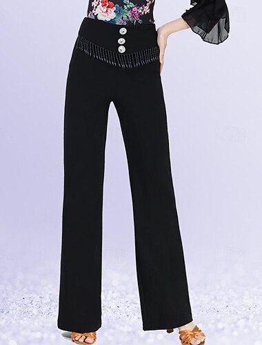  ריקוד לטיני ריקודים סלוניים מכנסיים פרנזים צבע טהור שחבור בגדי ריקוד נשים הצגה הדרכה גבוה ספנדקס