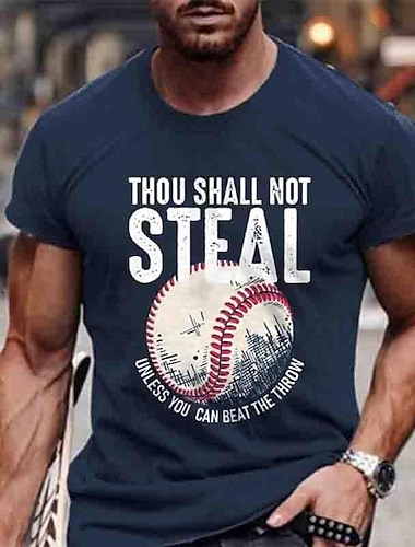  Camiseta Gráfica Engraçada Masculina de Trocadilho de Baseball - 'Não Roubarás a Menos que Consiga Superar o Arremesso' de Manga Curta