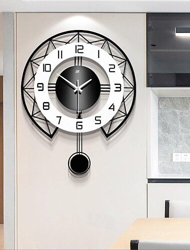  svart-hvitt moderne veggklokke 3d hul design pendel stille metall pekerdisplay rund hengende klokke stue veggdekor 35 43 50 cm